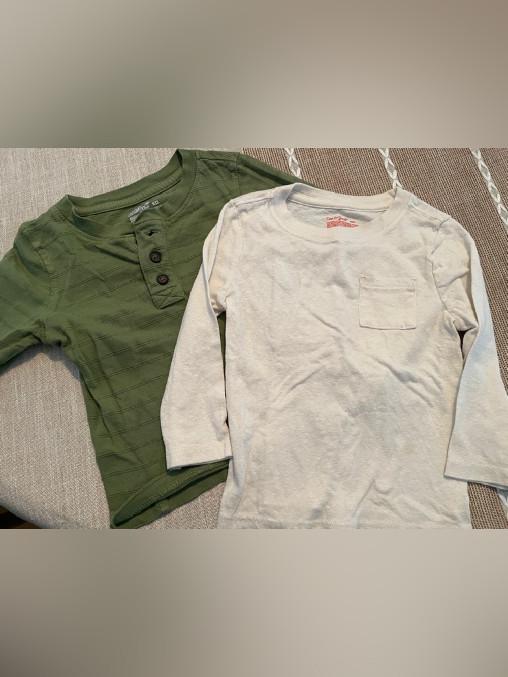 Kids Long-Sleeve Henley & Crewneck Shirt Set - Olive Green and White